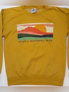 Acadia National Park MAINE VTG Sweatshirt Crewneck Womans Sm Mustard Yellow